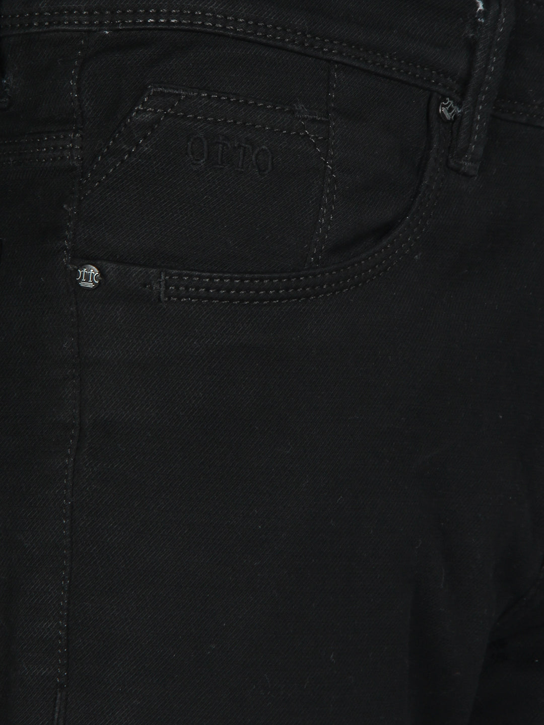 Black Denim Cotton Stretch Solid Trousers