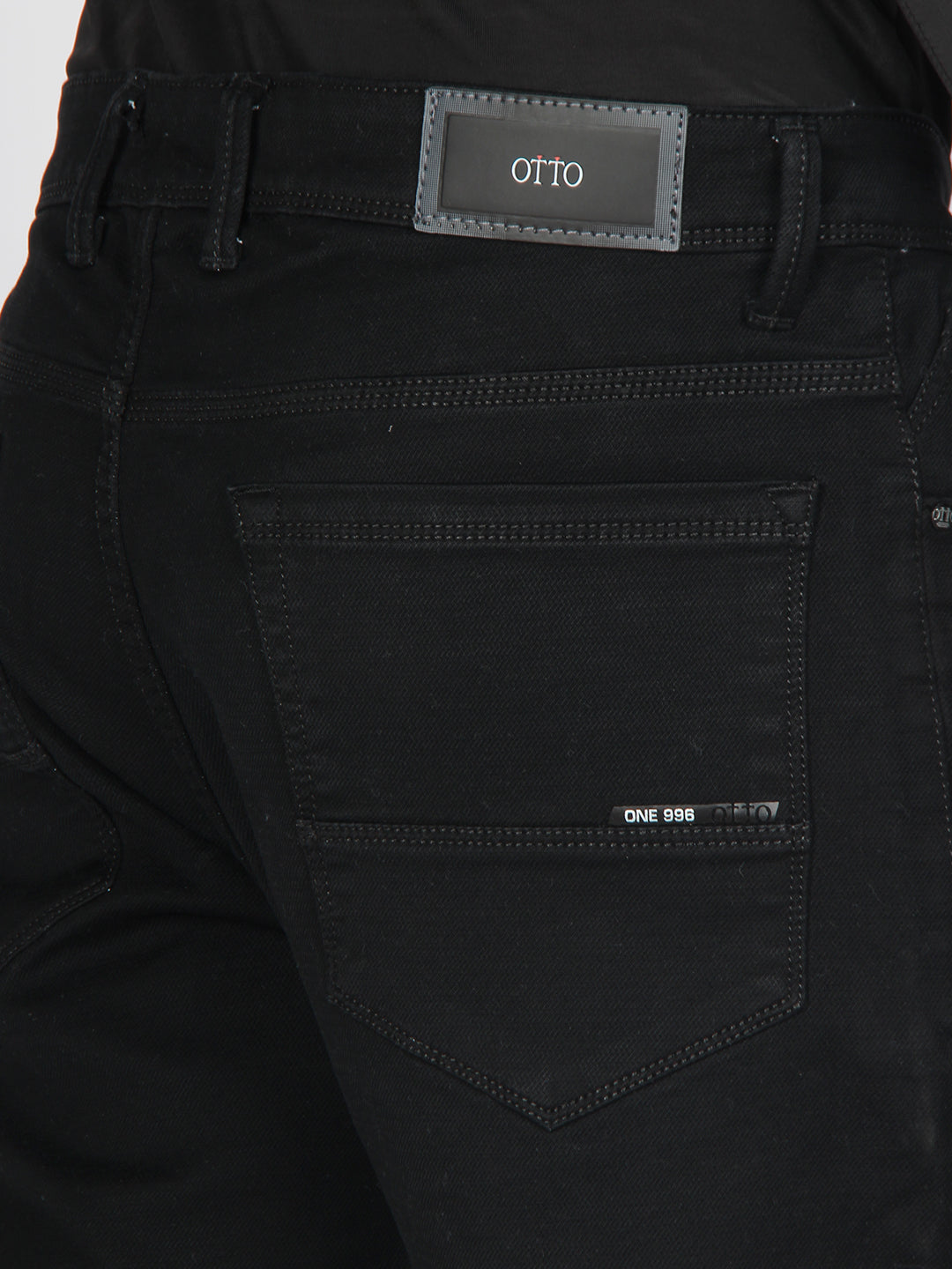 Black Denim Cotton Stretch Solid Trousers