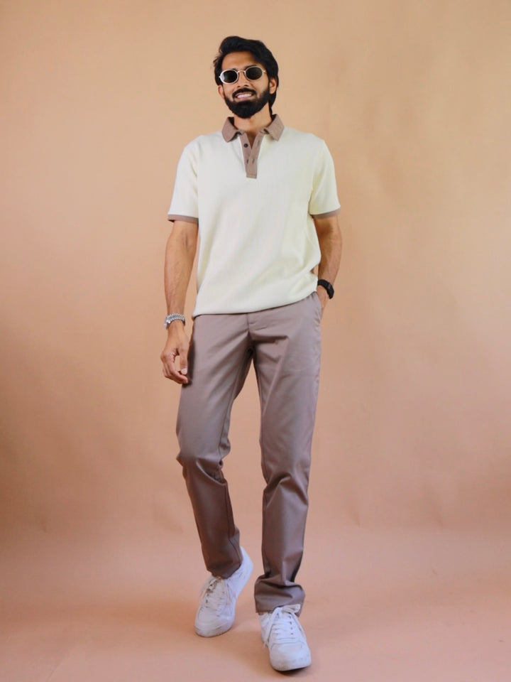 Beige Plain Polo T Shirt