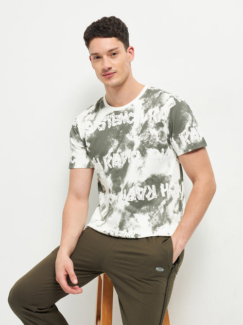 Green Printed Crew Neck T Shirt
