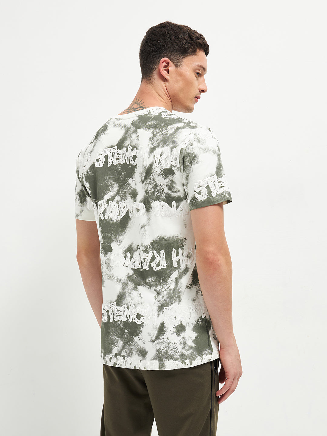 Green Printed Crew Neck T Shirt