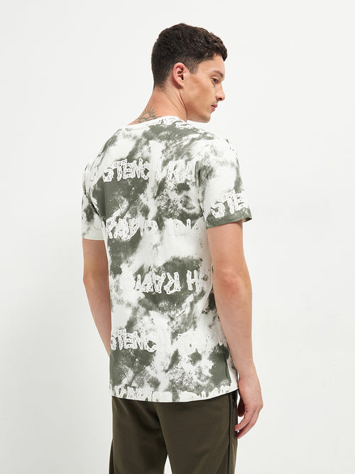 Green Printed Crew Neck T Shirt