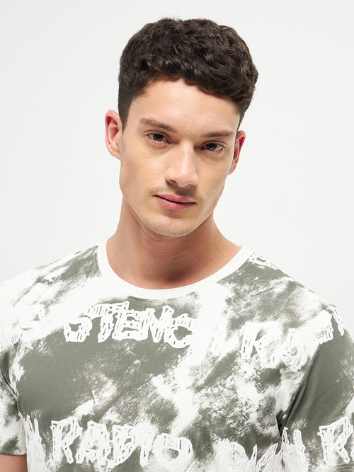 Green Printed Crew Neck T Shirt