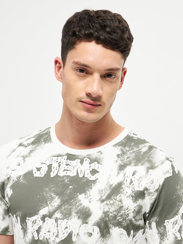Green Printed Crew Neck T Shirt