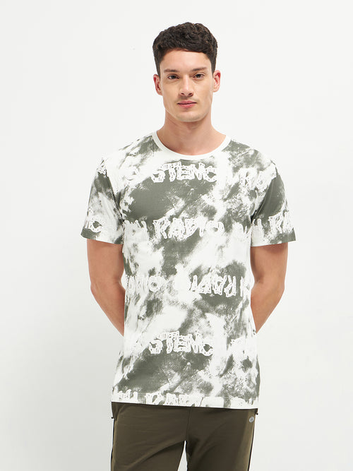 Green Printed Crew Neck T Shirt