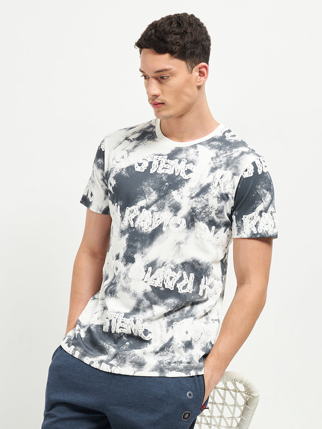 Grey Printed Crew Neck T Shirt