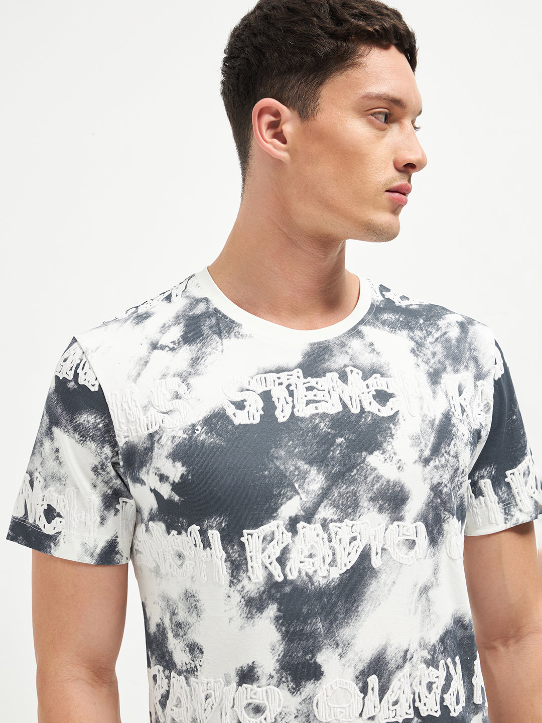 Grey Printed Crew Neck T Shirt