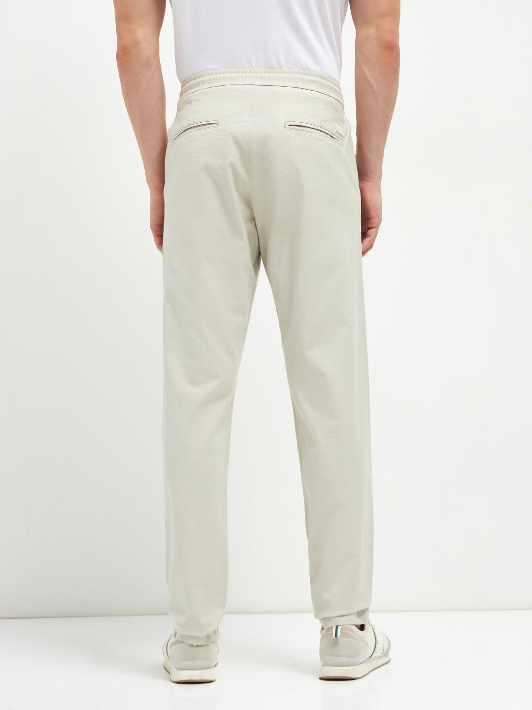 Cream Stretchable Lycra Cotton Traveler Trouser