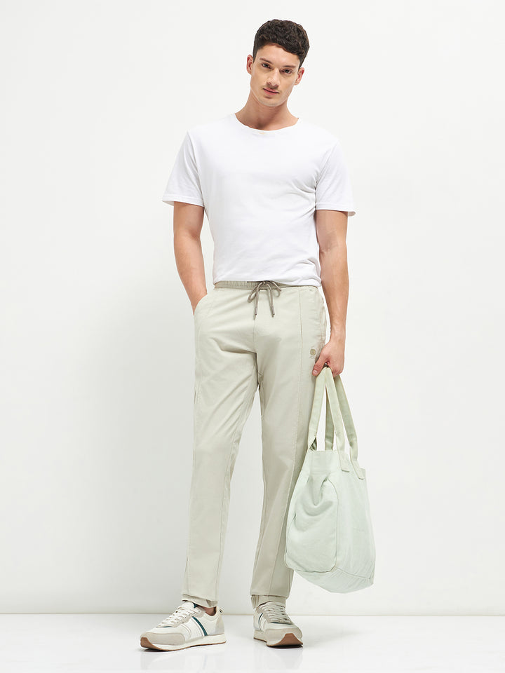 Cream Stretchable Lycra Cotton Traveler Trouser