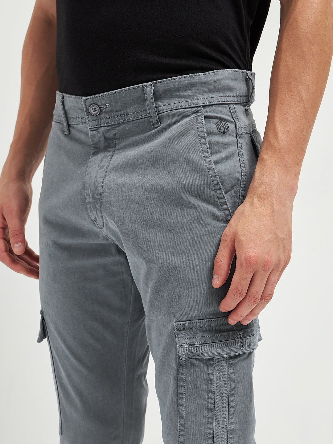 Grey Denim Cotton Casual Cargo Trouser –