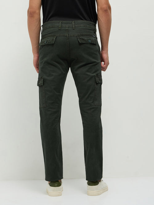 Olive Denim Cotton Casual Cargo Trouser