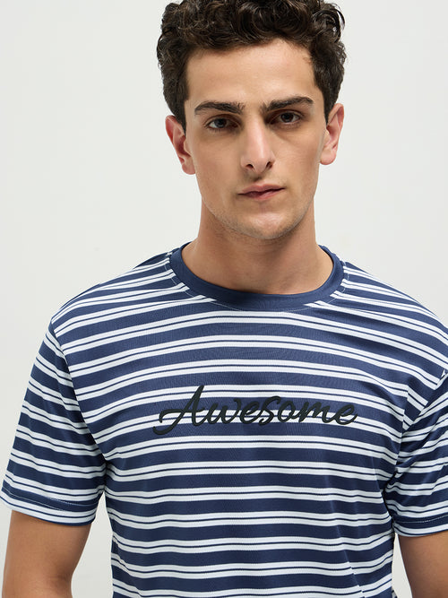 Navy Stripes Crew Neck T Shirt