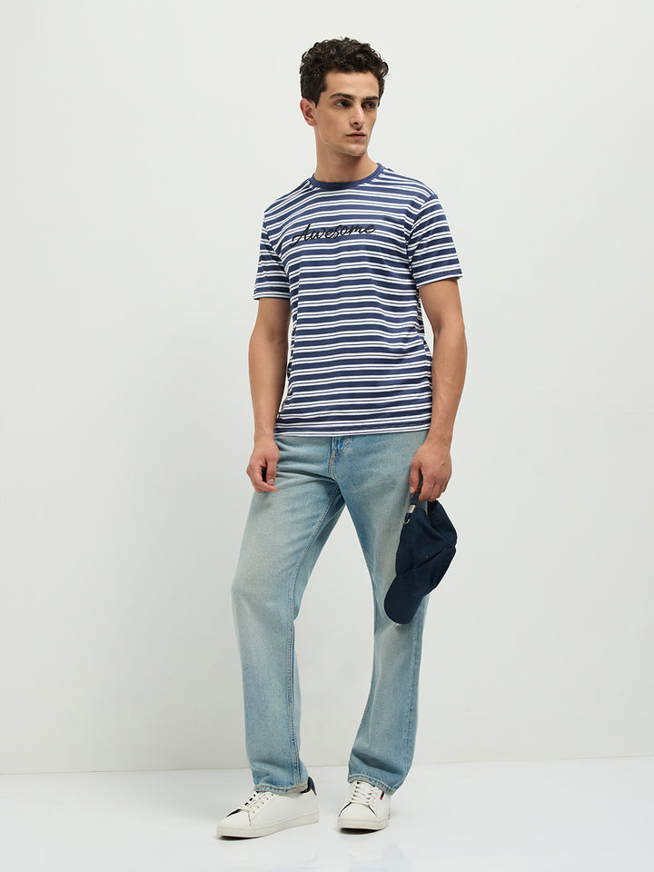 Navy Stripes Crew Neck T Shirt