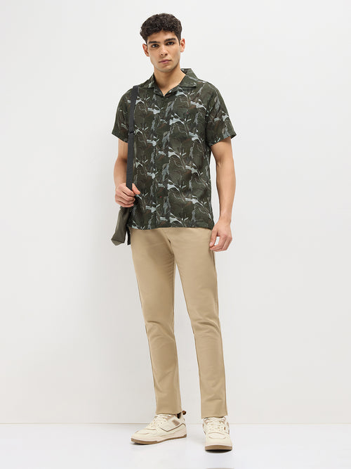 Olive Green Printed Casual Shirt