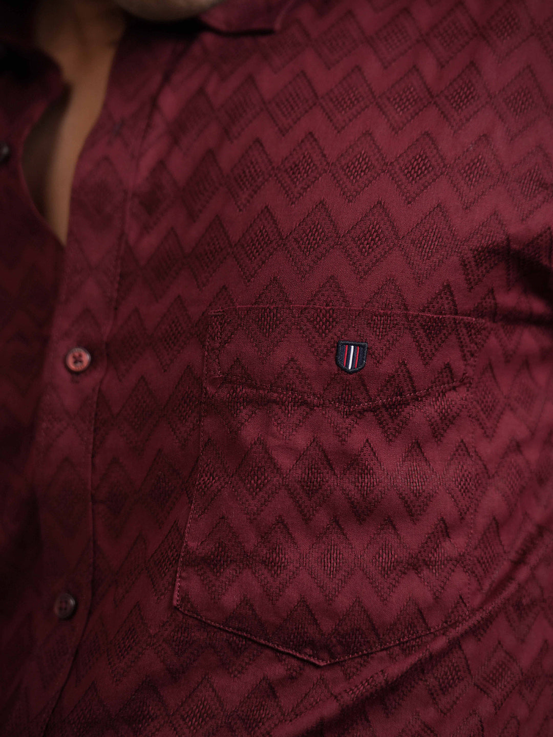 Burgundy Geometric Casual Shirt