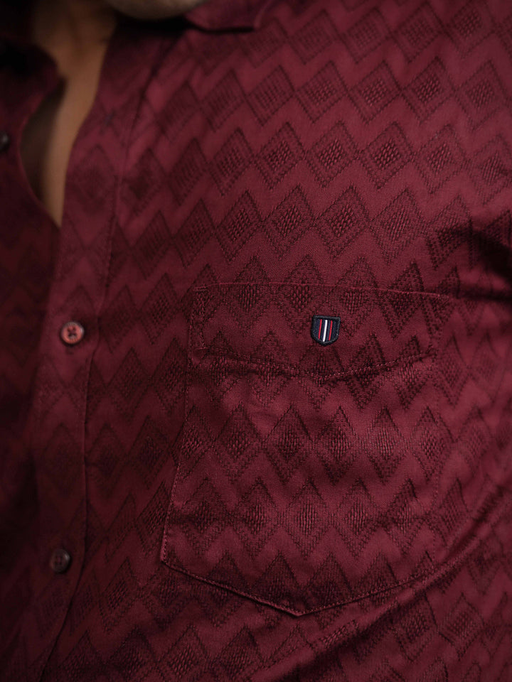 Burgundy Geometric Casual Shirt
