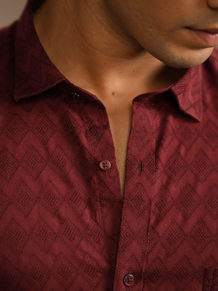 Burgundy Geometric Casual Shirt