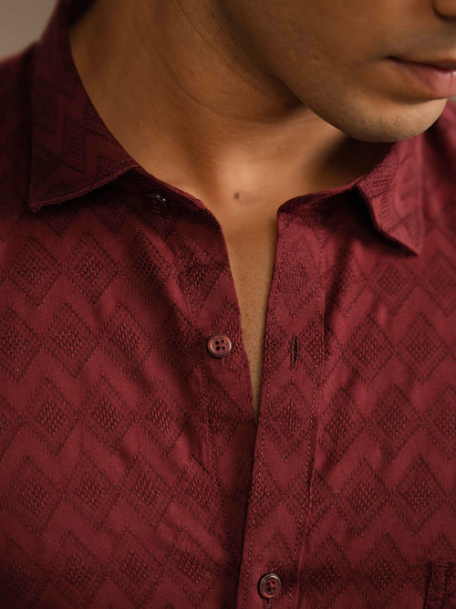 Burgundy Geometric Casual Shirt