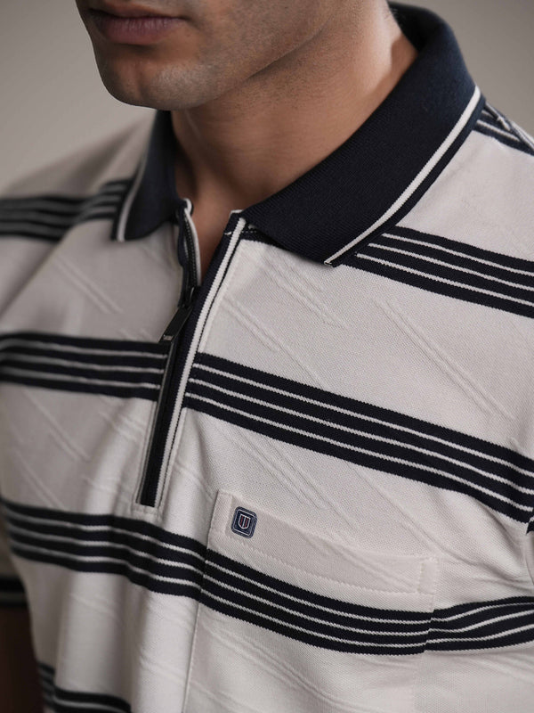 Dark Blue Stripes Polo T Shirt