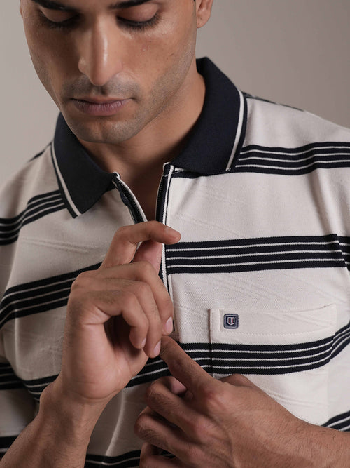 Dark Blue Stripes Polo T Shirt