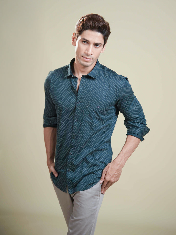 Olive Abstract Printed Casual Shirt