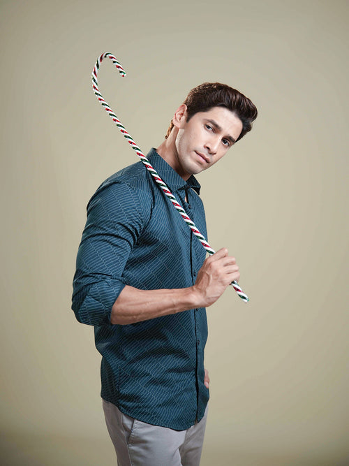 Olive Abstract Printed Casual Shirt