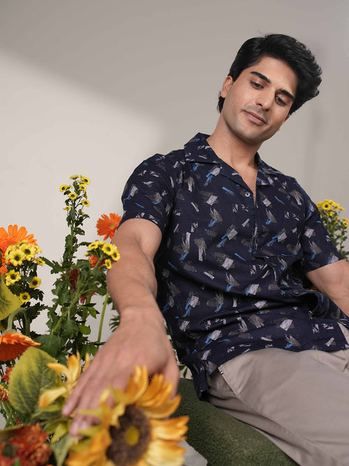 Indigo Blue Printed Casual Shirt