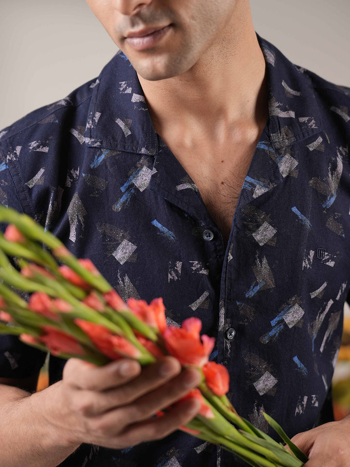 Indigo Blue Printed Casual Shirt