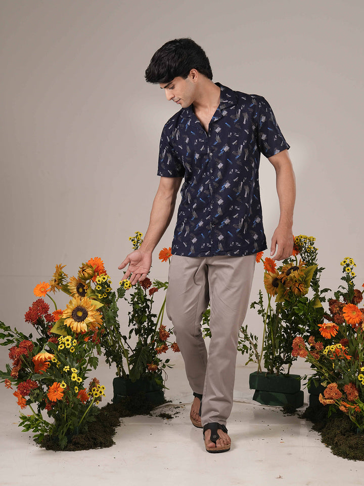 Indigo Blue Printed Casual Shirt