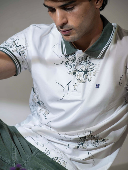 Green Floral Printed Polo T Shirt
