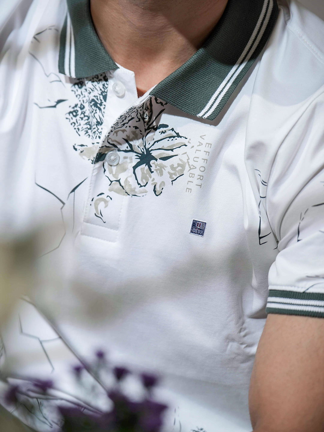 Green Floral Printed Polo T Shirt