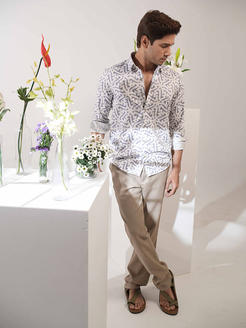 Blue Geometic Printed Casual Shirt