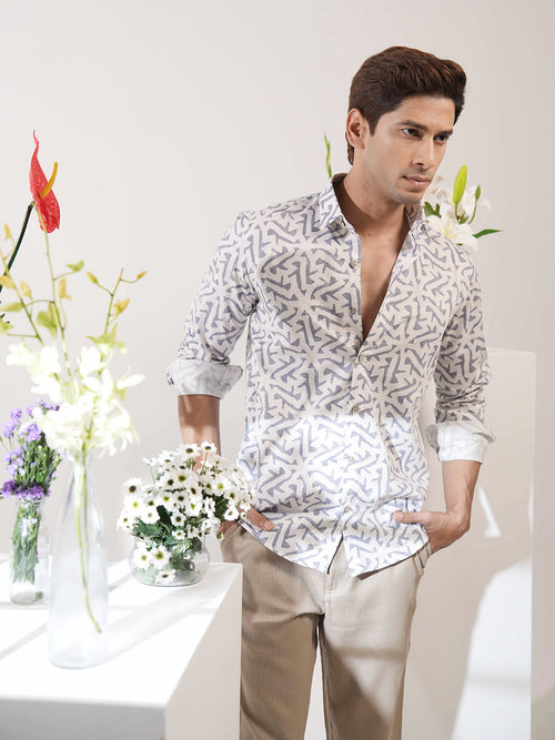 Blue Geometic Printed Casual Shirt