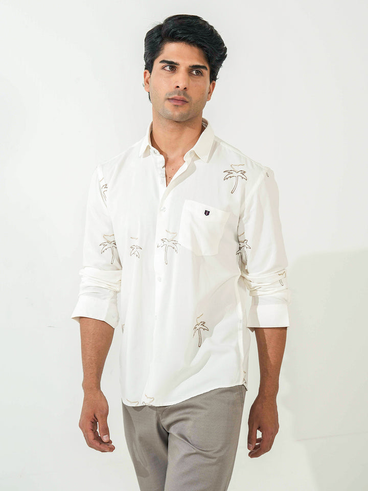 White Printed Casual Shirt