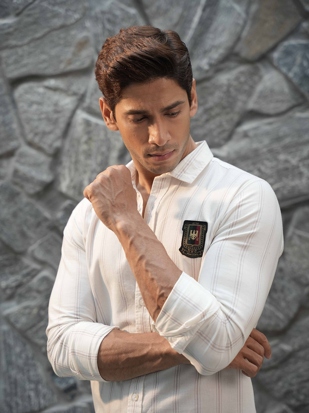 Brown Vertical  Stripes Casual  Shirt