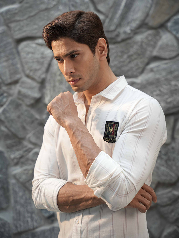 Brown Vertical  Stripes Casual  Shirt