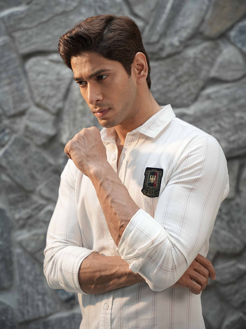 Brown Vertical  Stripes Casual  Shirt