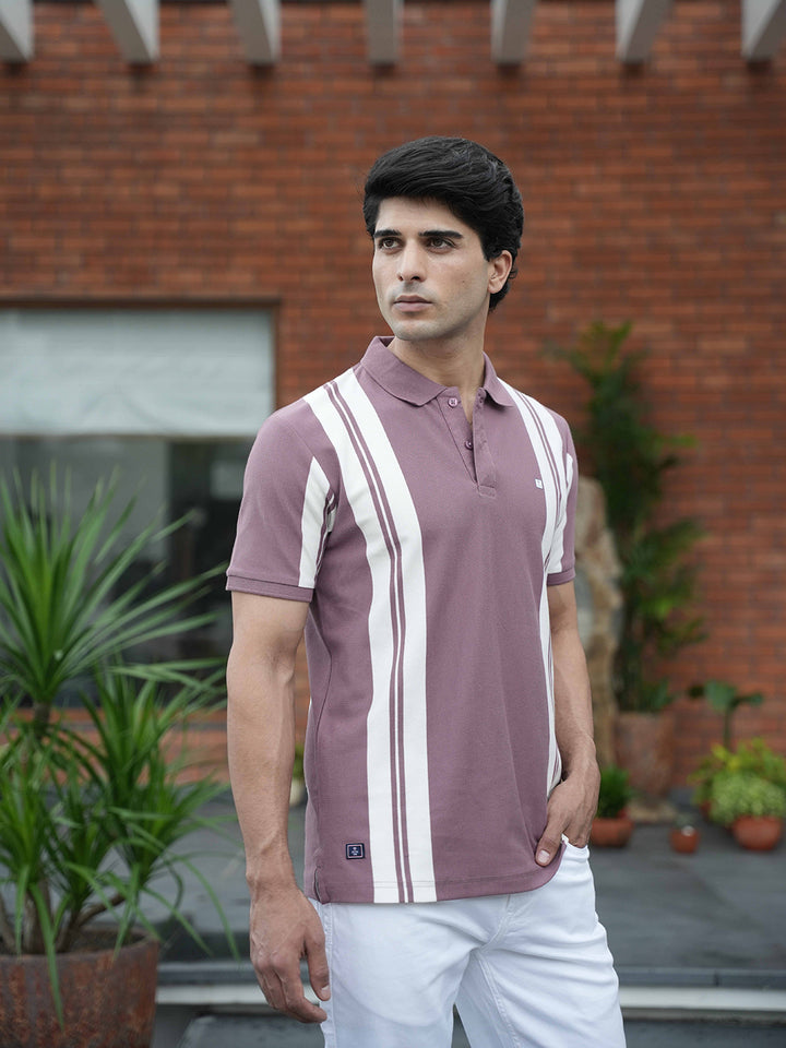 Purple Vertical Stripes Polo T Shirt