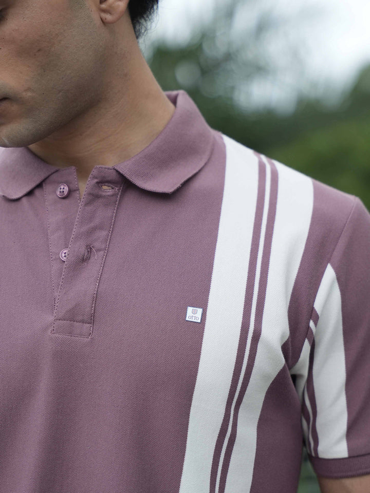 Purple Vertical Stripes Polo T Shirt
