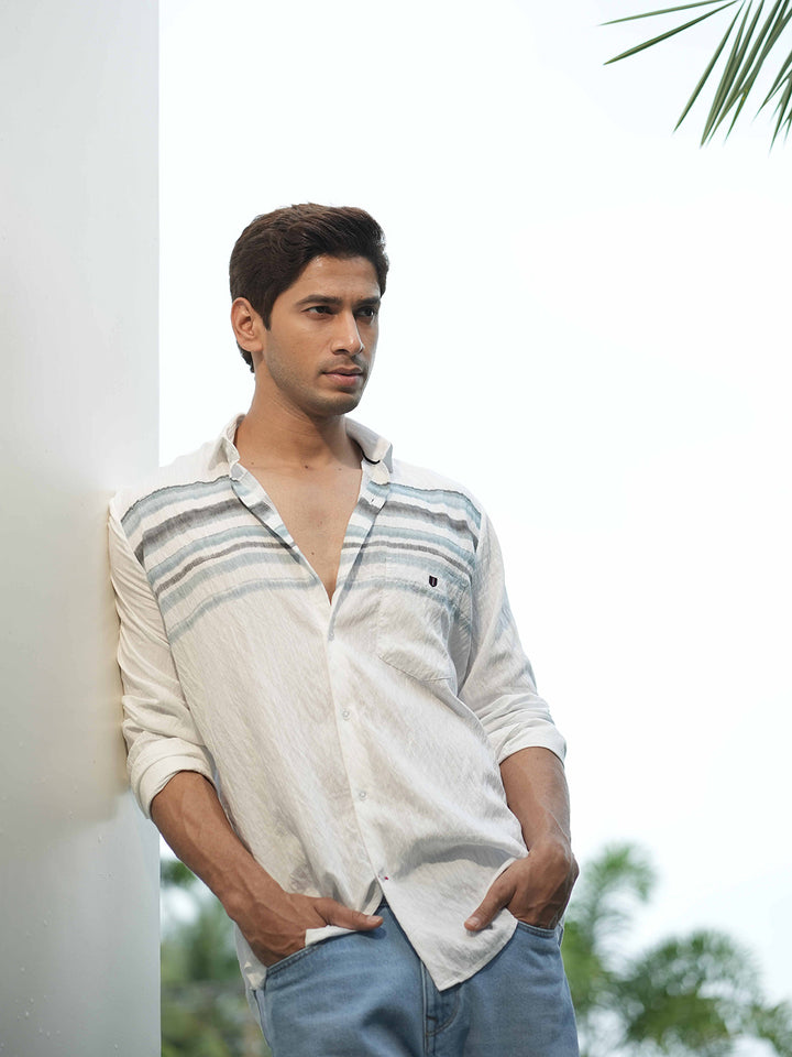 Light Blue Horizontal Stripes Casual Shirt