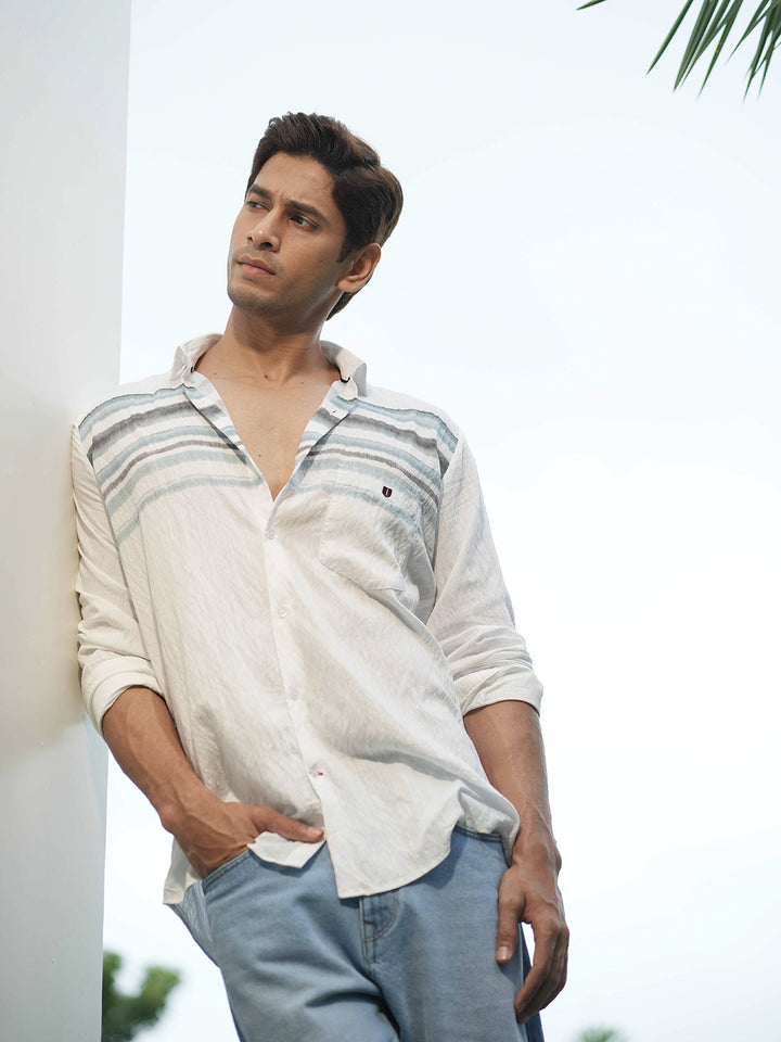 Light Blue Horizontal Stripes Casual Shirt