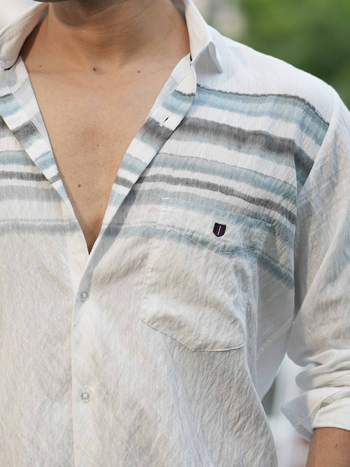 Light Blue Horizontal Stripes Casual Shirt
