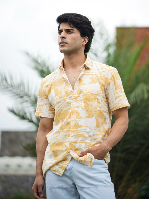 Yellow Printed Casual Shirt