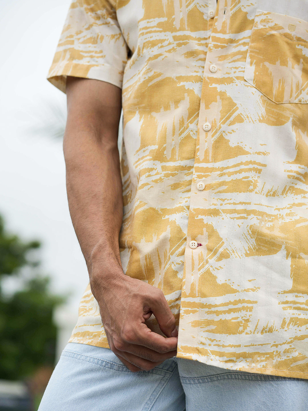 Yellow Printed Casual Shirt