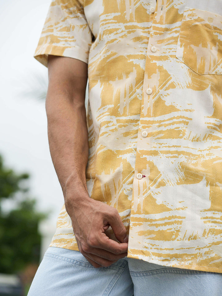 Yellow Printed Casual Shirt