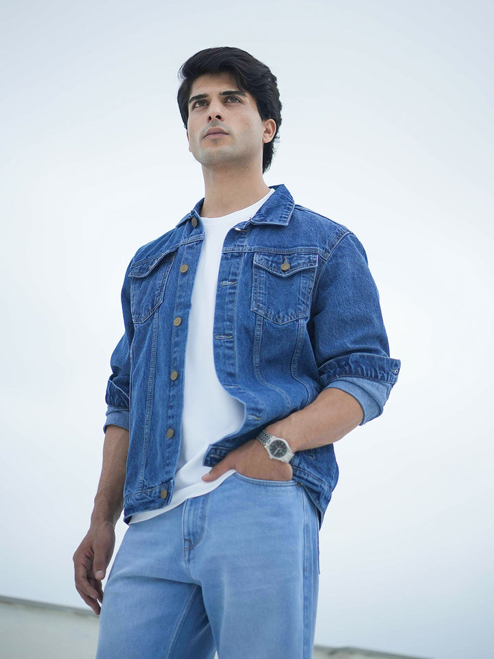 Mid Blue Plain Denim Jacket