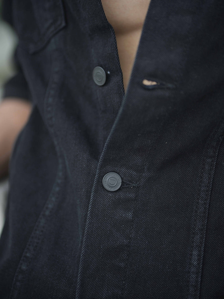 Jet Black Plain Denim Jacket