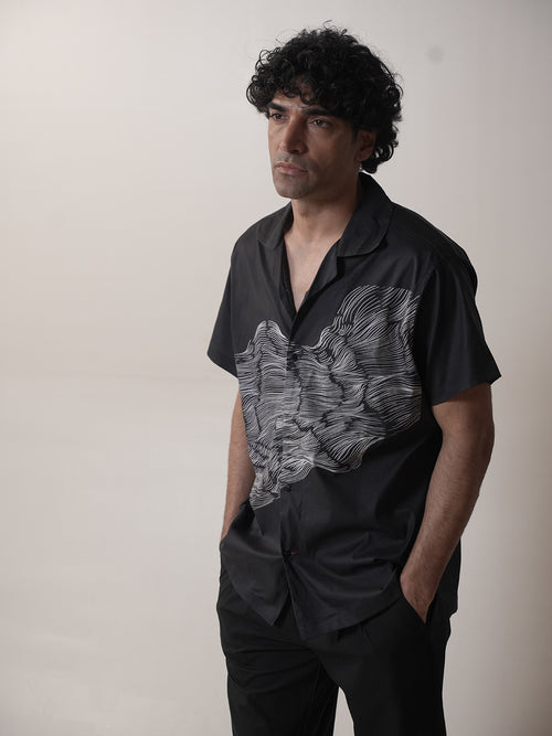 Black Line Printed Casual Shirt