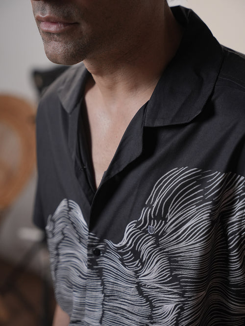 Black Line Printed Casual Shirt