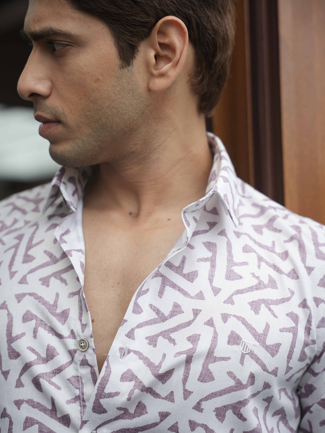 Wine Geometirc Printed Casual Shirt